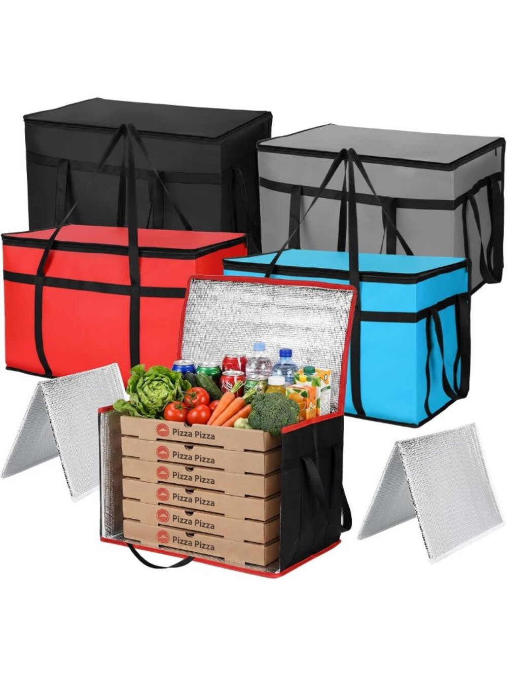 7 Pack XXXL Insulated Thermal Food Delivery Bags with Hard Bottom - Hot & Cold